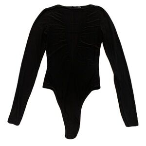 Boohoo Black Ruched Long Sleeve Bodysuit Size 2